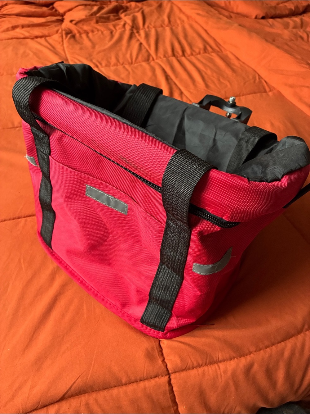 Red Handlebar Tote Bag with Reflective Accents
